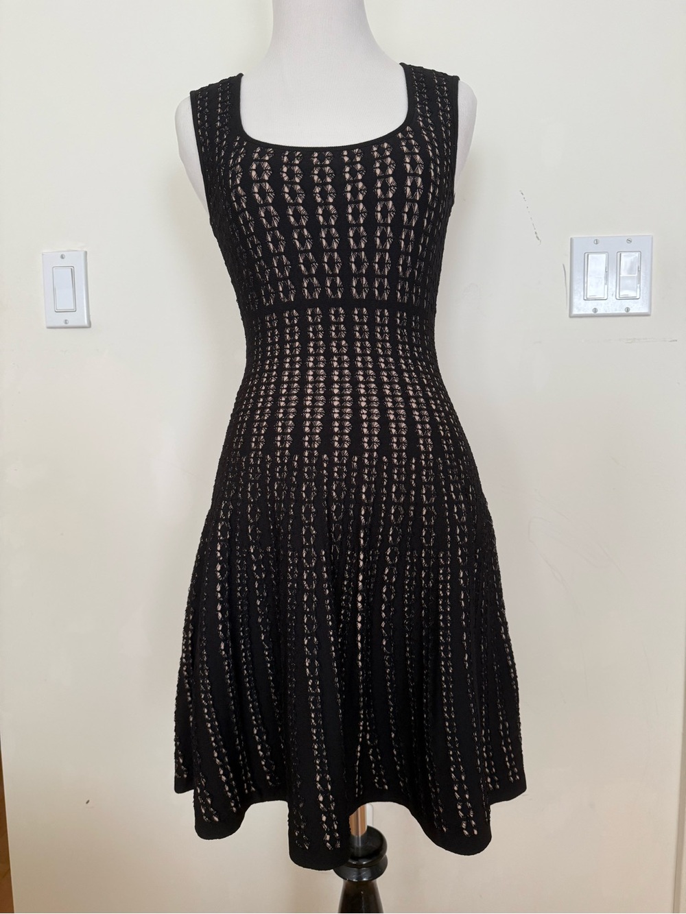 RVN Sleeveless Black Knit Fit-and-Flare Dress